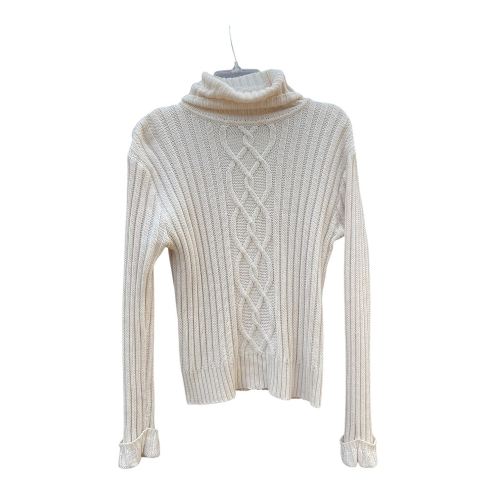 Carole Little Sport Women’s Cable Knit Cowl Cream Neck Sweater SZ L